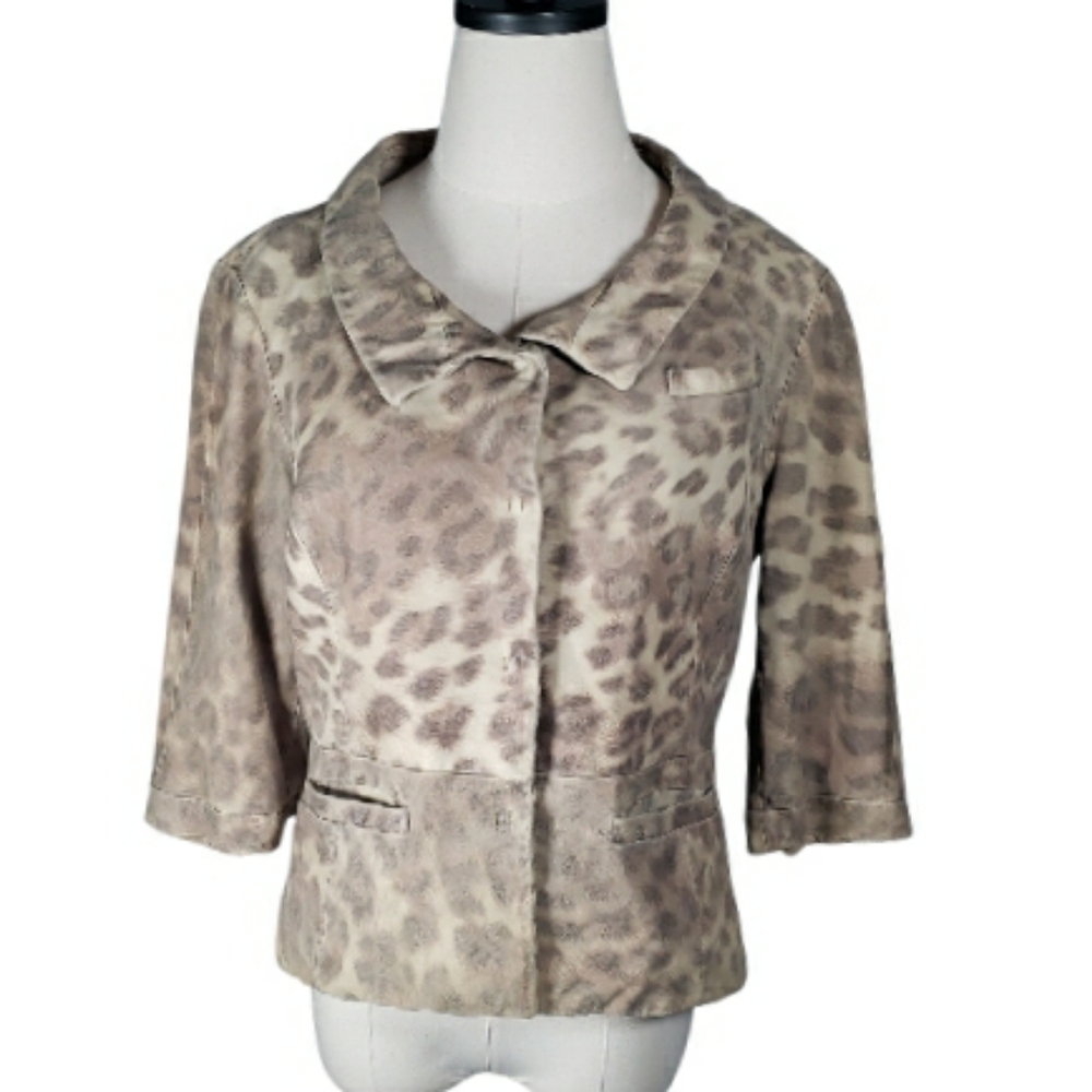 Carlisle Suede Chic DesignerJacket Sz 10 Cheetah Leopard Old Money Lux M Fitted